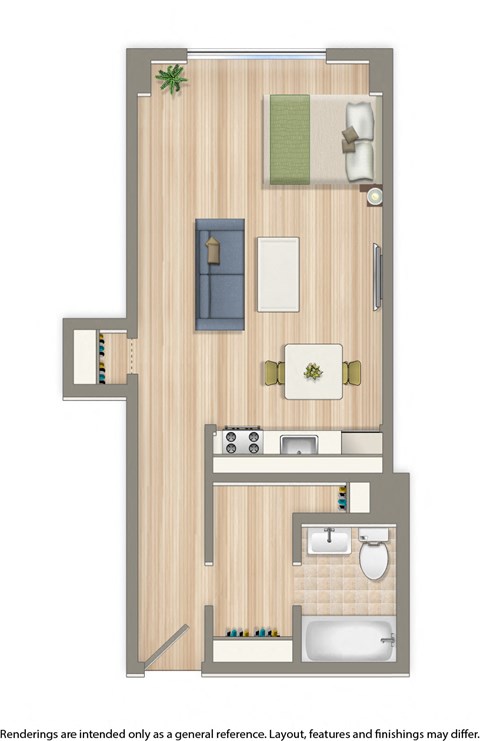sherry hall studio apartment floor plan rendering
